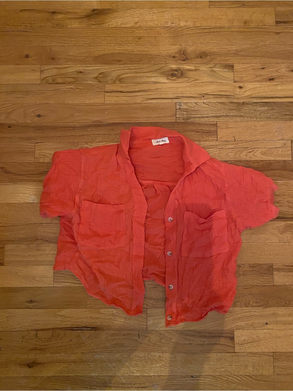 Love Notes Coral Short Sleeve Button-Up Top